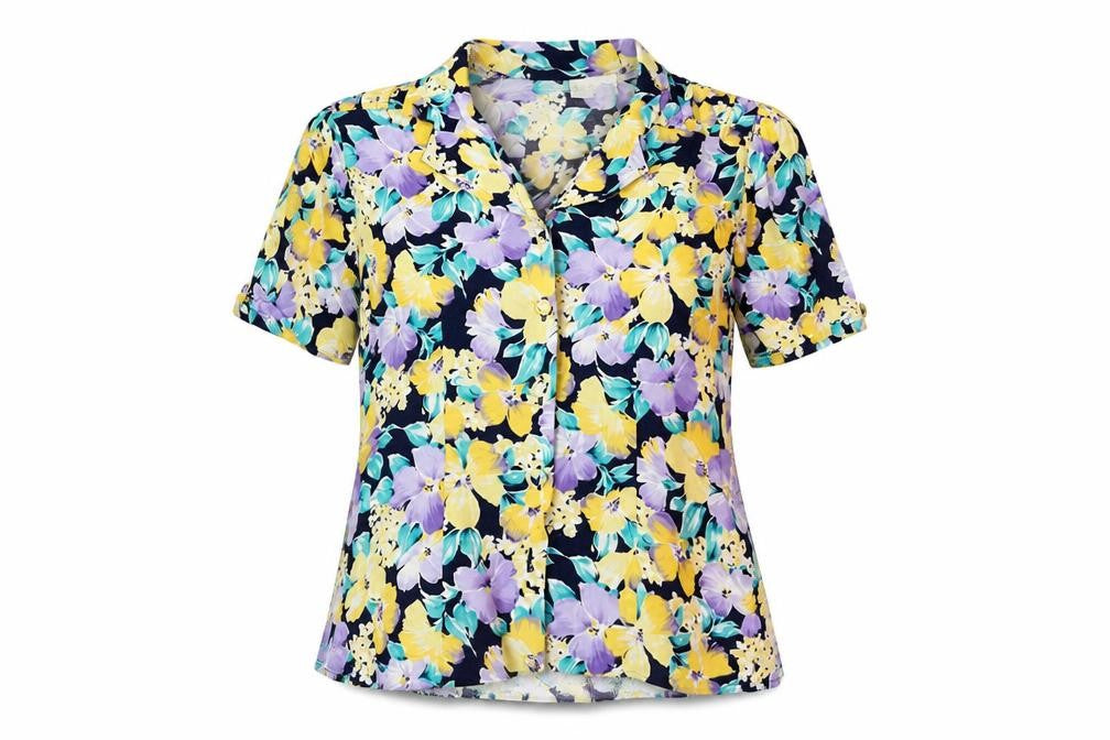 Richards Womens Blue Floral Viscose Basic Button-Up Size 14 Collared