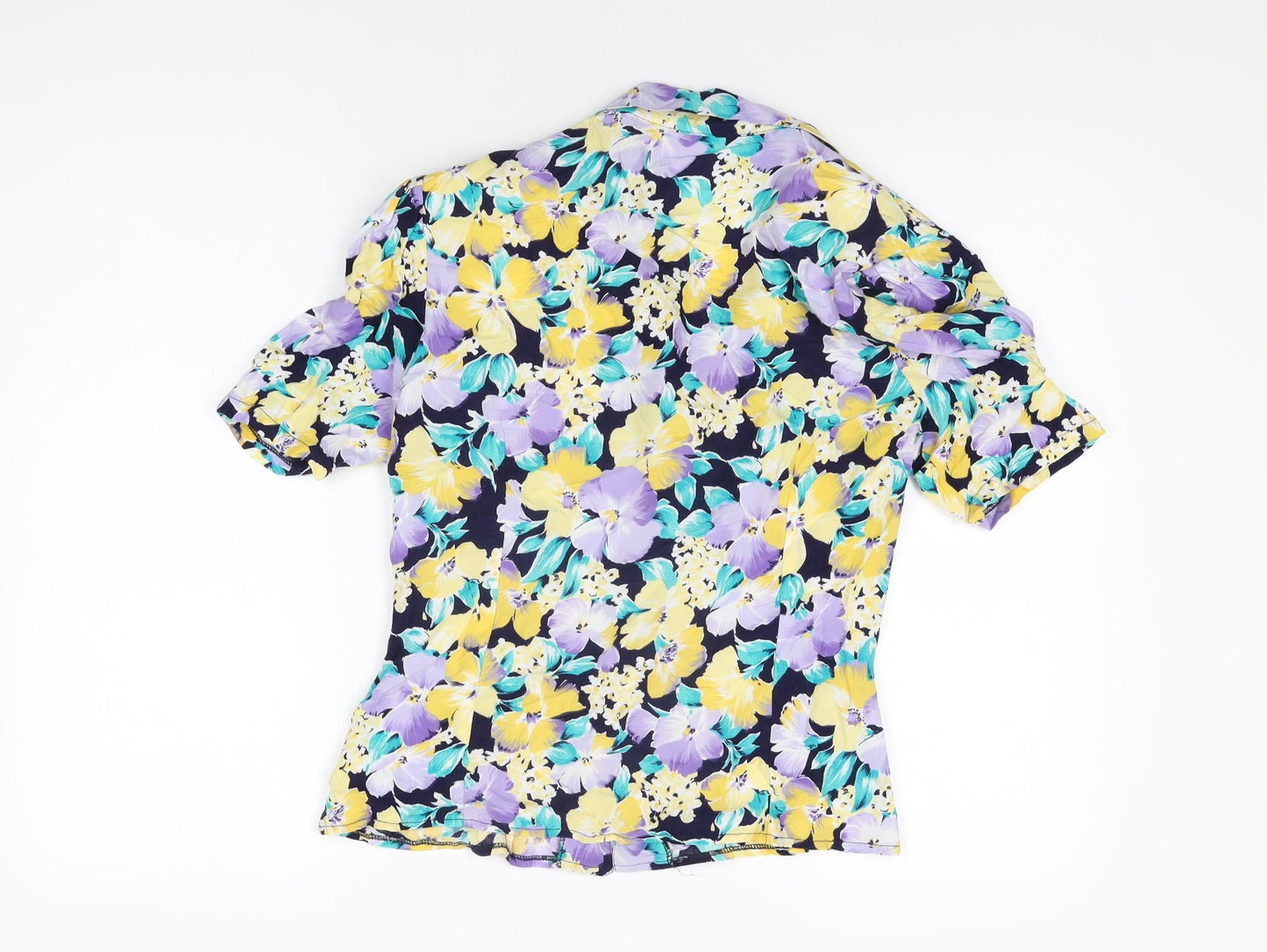 Richards Womens Blue Floral Viscose Basic Button-Up Size 14 Collared