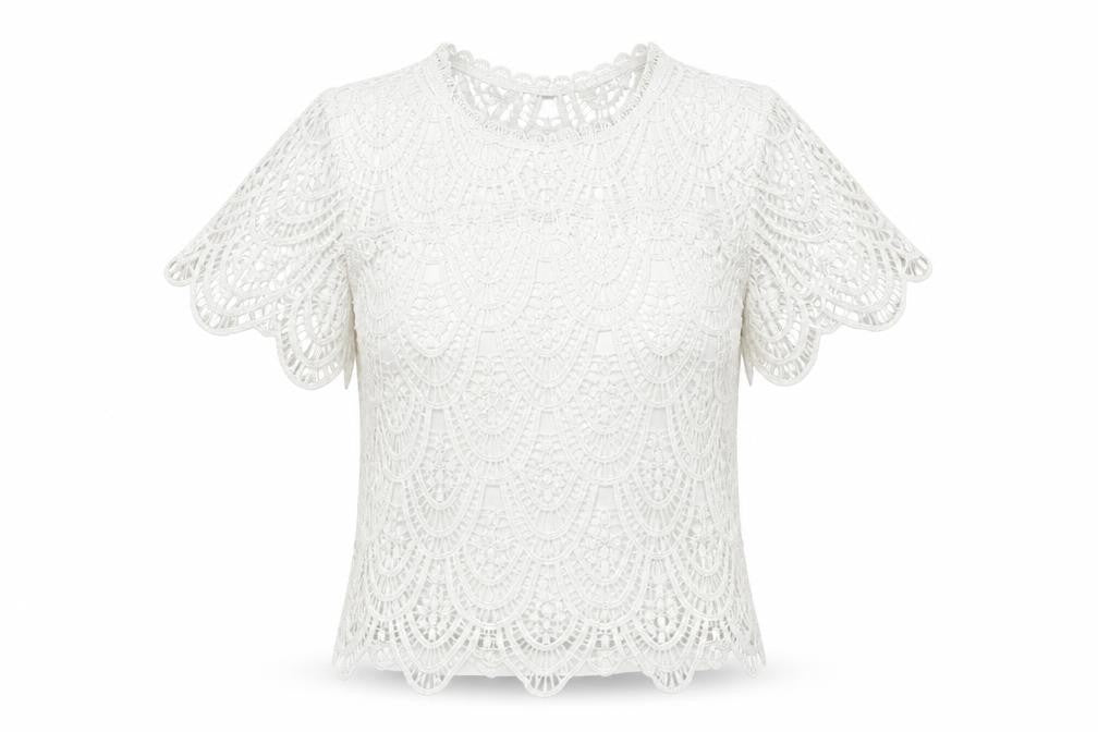 New Look Womens White Geometric Polyester Basic T-Shirt Size 12 Round Neck