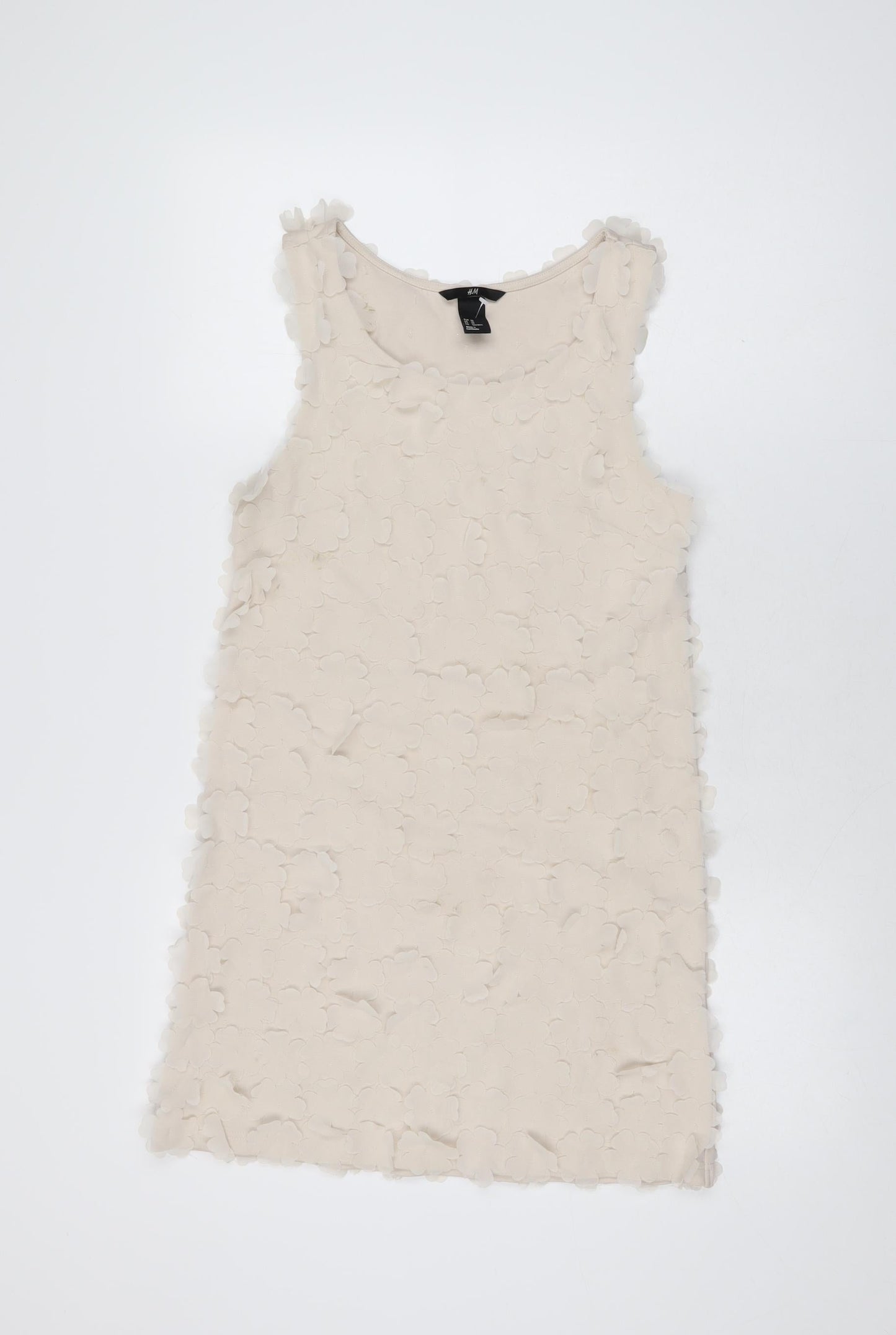 H&M Womens Beige Floral Polyester Mini Size XS Scoop Neck Pullover