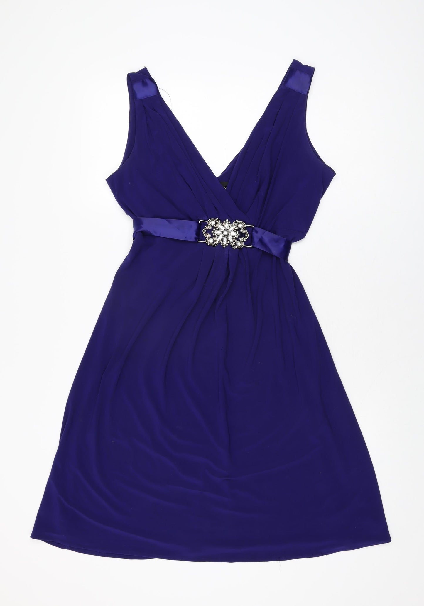 Scarlett Nite Womens Blue Polyester A-Line Size 10 V-Neck Tie