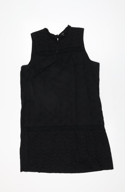 Next Womens Black Floral Cotton Shift Size 14 Round Neck Button