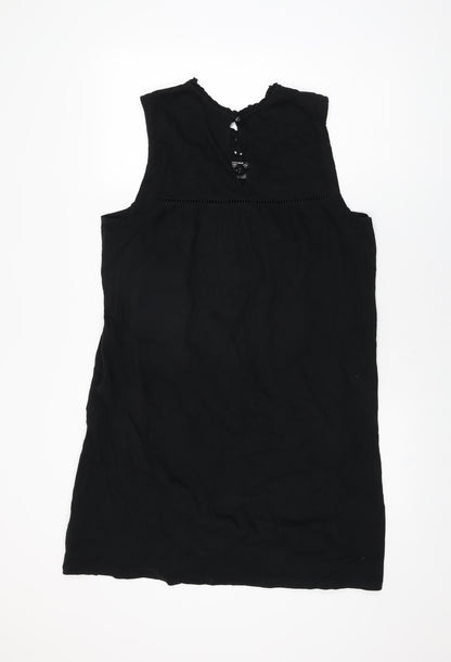 Next Womens Black Floral Cotton Shift Size 14 Round Neck Button