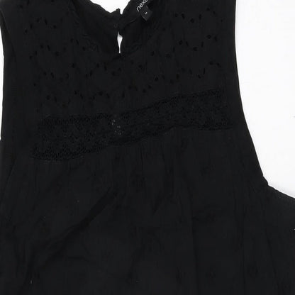 Next Womens Black Floral Cotton Shift Size 14 Round Neck Button