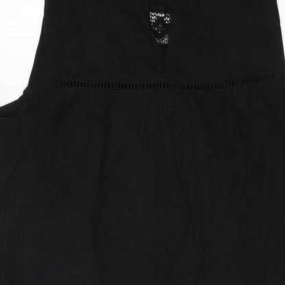 Next Womens Black Floral Cotton Shift Size 14 Round Neck Button