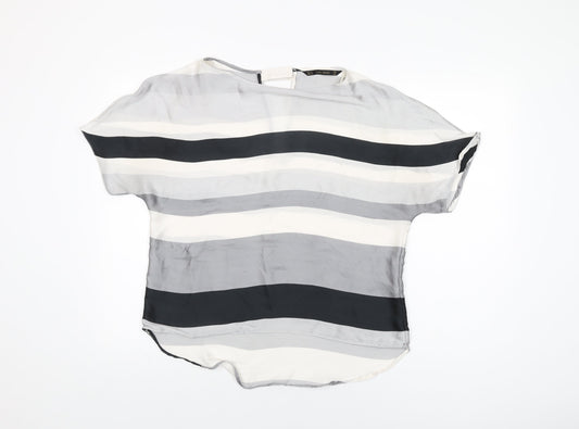 Zara Womens Grey Striped Polyester Basic Blouse Size M Round Neck