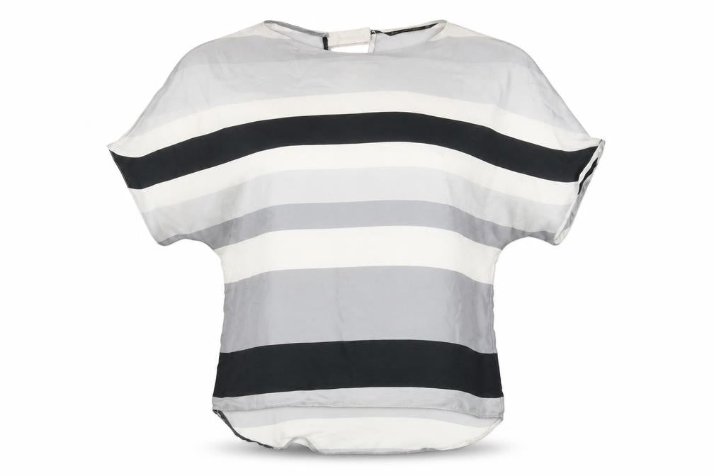 Zara Womens Grey Striped Polyester Basic Blouse Size M Round Neck
