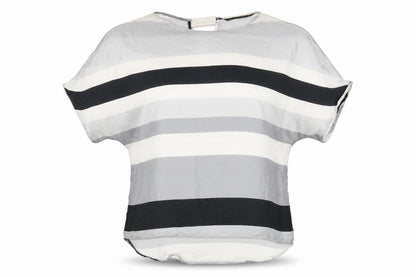 Zara Womens Grey Striped Polyester Basic Blouse Size M Round Neck