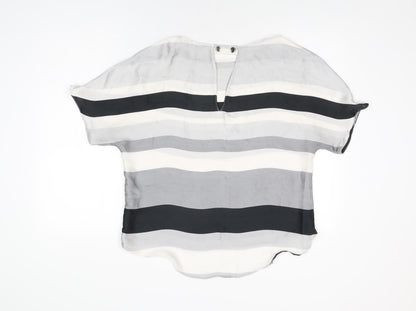 Zara Womens Grey Striped Polyester Basic Blouse Size M Round Neck