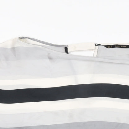 Zara Womens Grey Striped Polyester Basic Blouse Size M Round Neck
