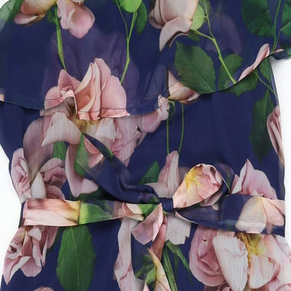 Next Womens Blue Floral Polyester A-Line Size 12 Square Neck Tie