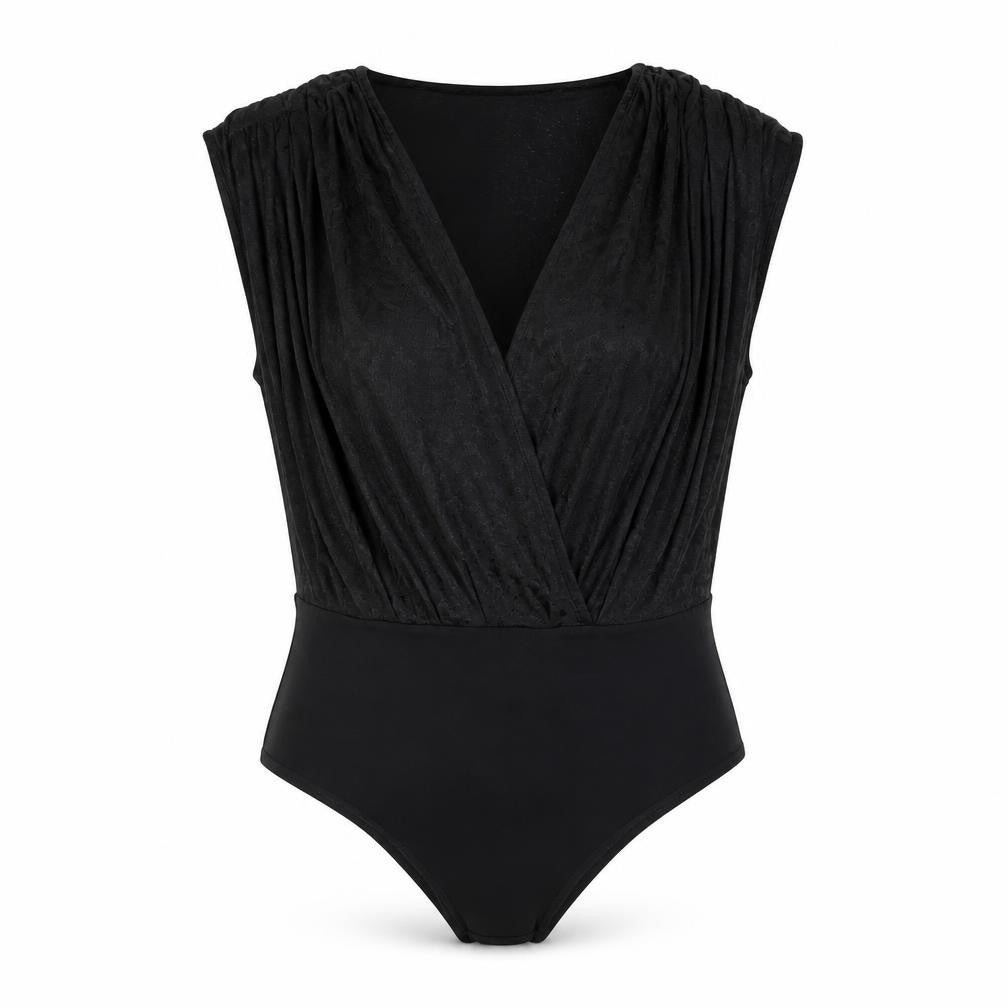 H&M Womens Black Geometric Polyester Bodysuit One-Piece Size L Snap