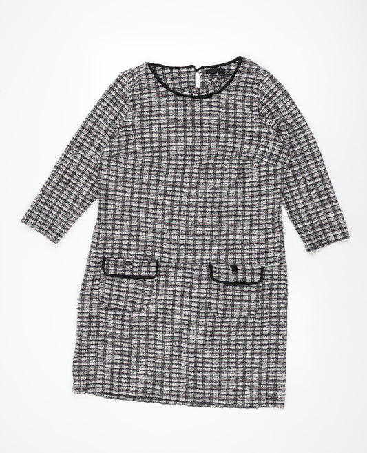 Wallis Womens Multicoloured Geometric Polyester Shift Size 12 Round Neck Button