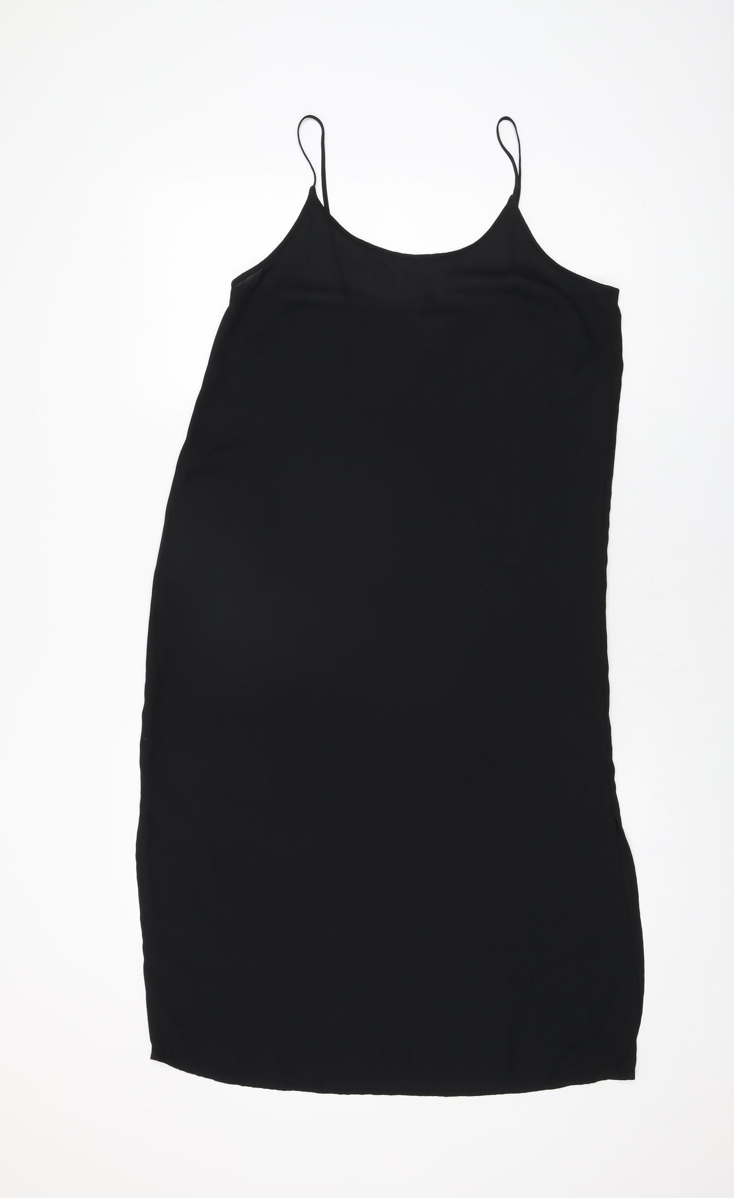 H&M Womens Black Polyester Slip Dress Size 10 Scoop Neck Pullover