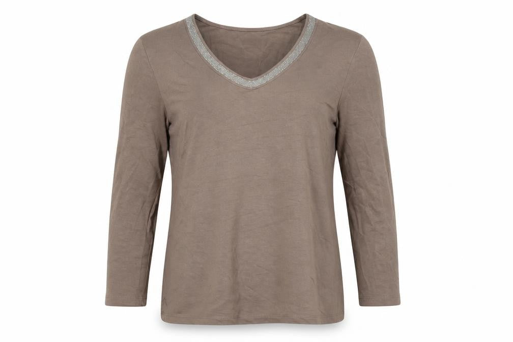 Gerry Weber Womens Brown Modal Basic T-Shirt Size 8 V-Neck