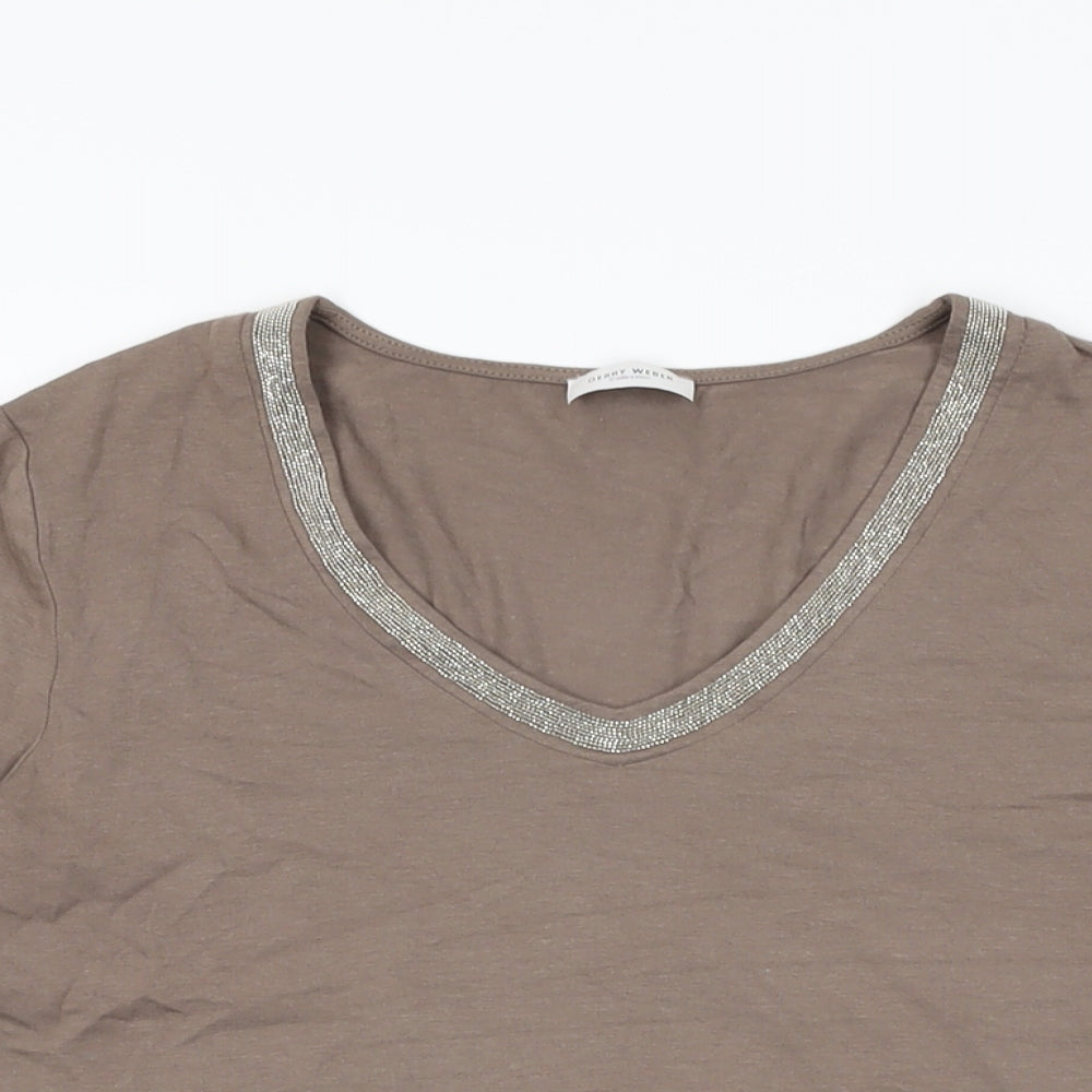 Gerry Weber Womens Brown Modal Basic T-Shirt Size 8 V-Neck