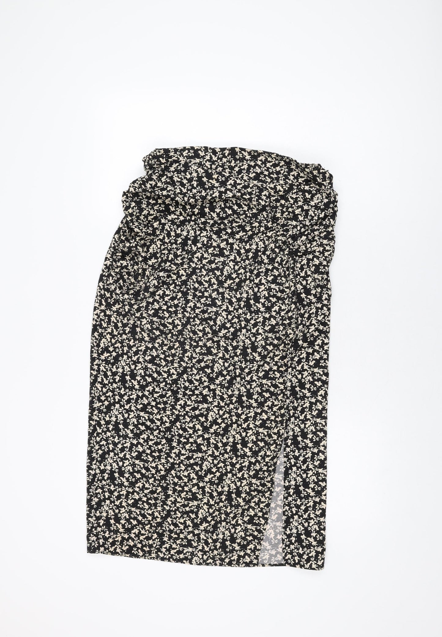 Zara Womens Black Floral Polyester Flare Skirt Size L Zip