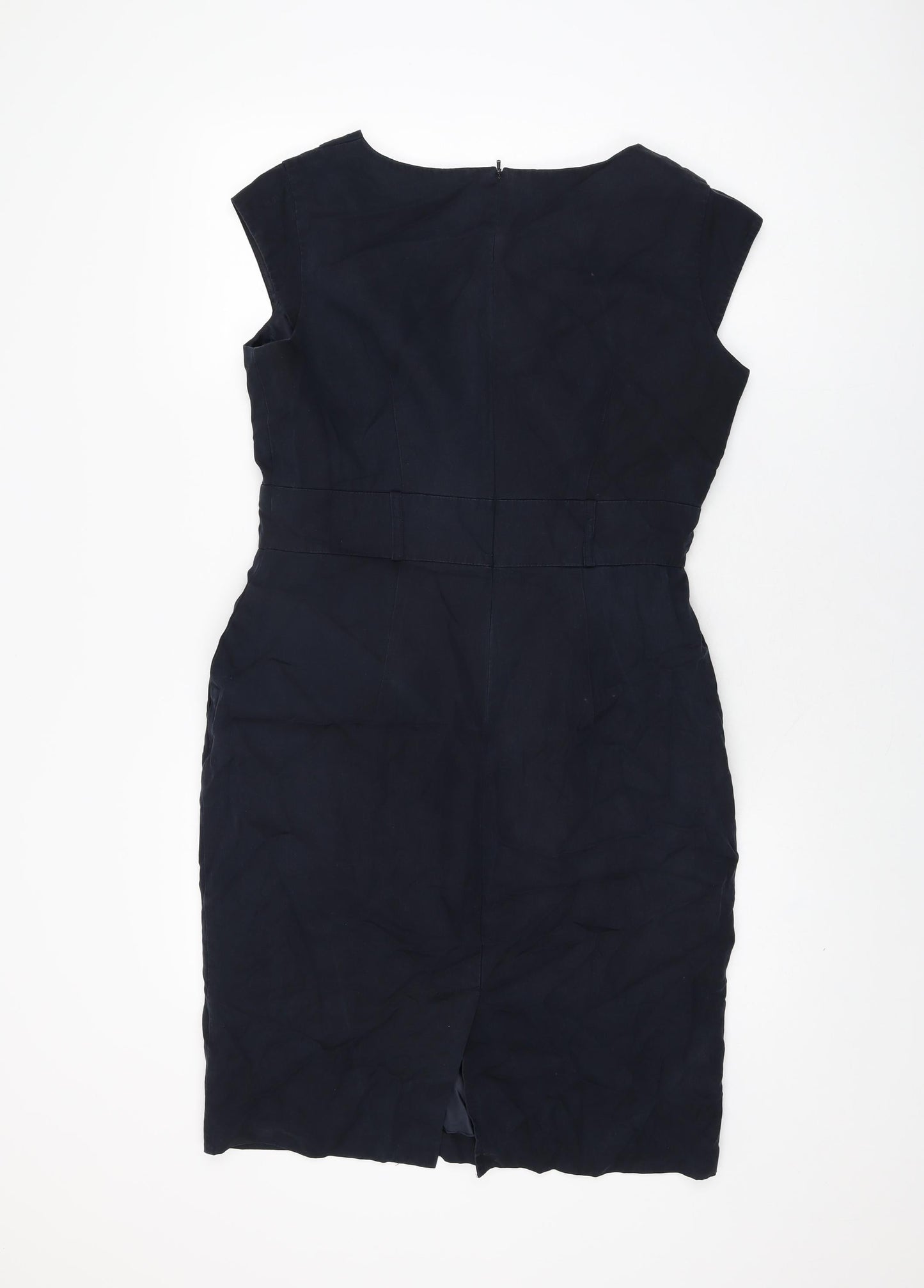 Marks and Spencer Womens Blue Polyester Bodycon Size 14 V-Neck Zip
