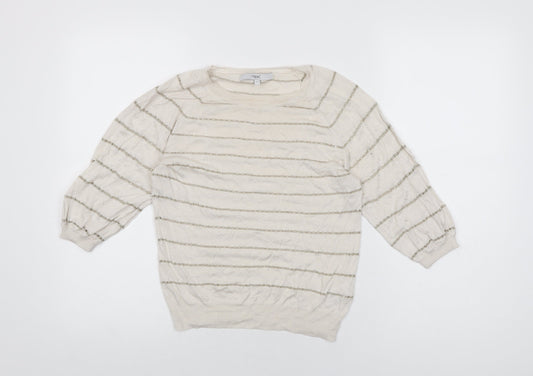 NEXT Womens Ivory Striped Modal Basic T-Shirt Size 10 Round Neck