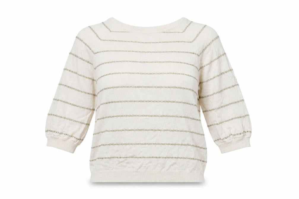 NEXT Womens Ivory Striped Modal Basic T-Shirt Size 10 Round Neck