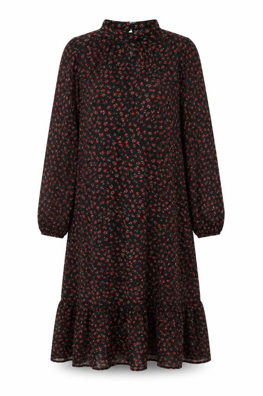 New Look Womens Black Floral Polyester A-Line Size 10 Round Neck Button