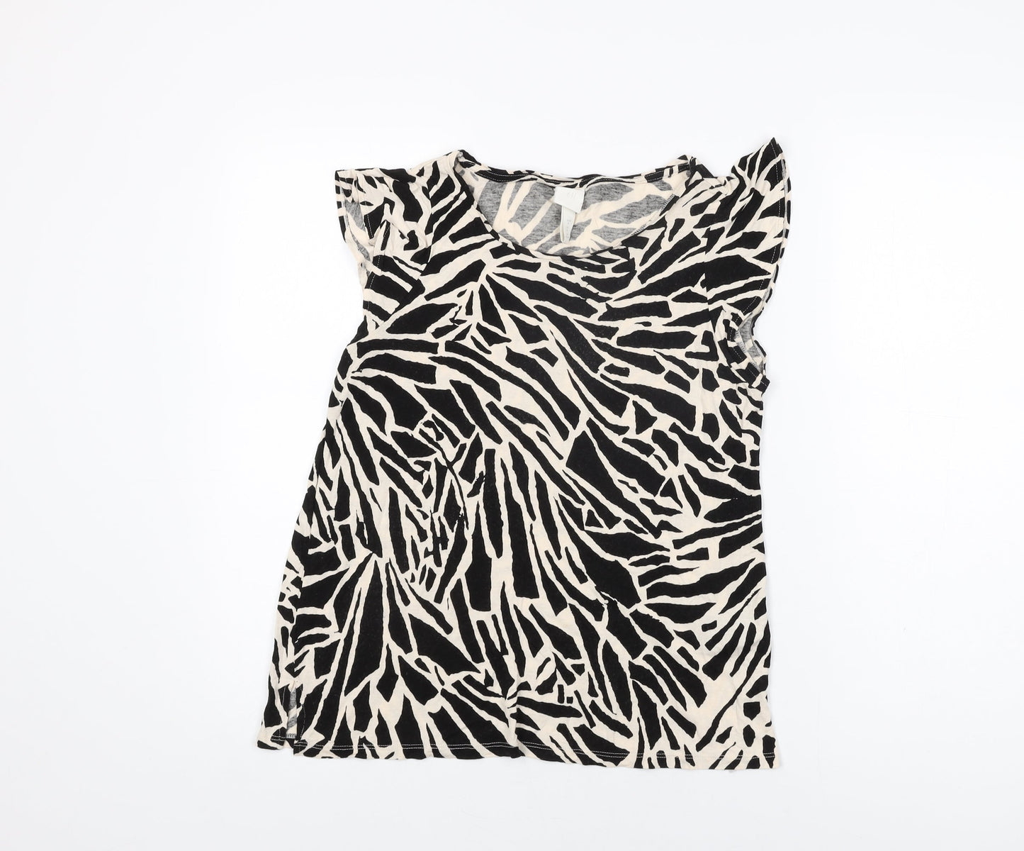 H&M Womens Ivory Geometric Viscose Basic T-Shirt Size M V-Neck