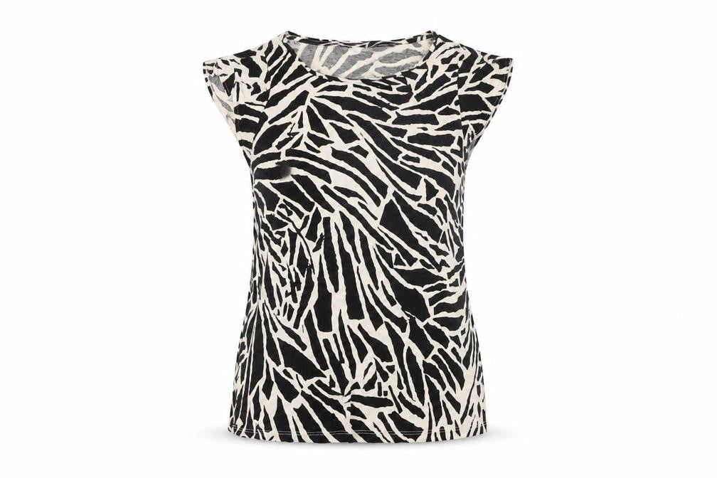 H&M Womens Ivory Geometric Viscose Basic T-Shirt Size M V-Neck