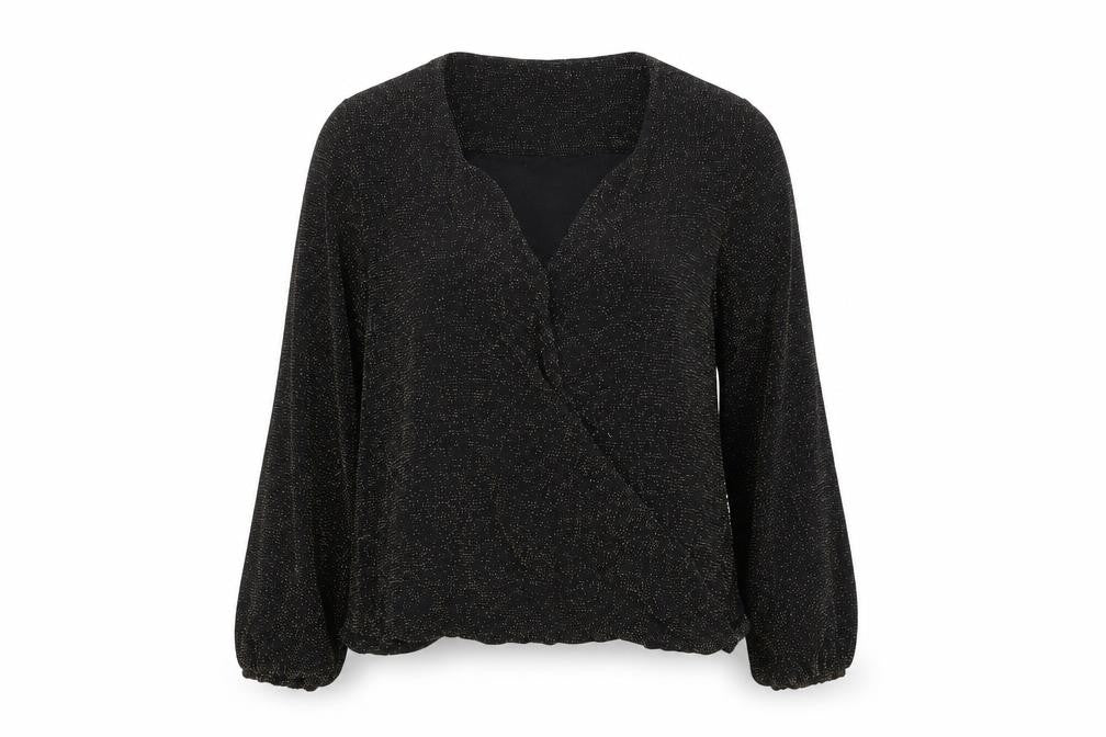 If By Sea Womens Black Geometric Nylon Basic Blouse Size XL V-Neck