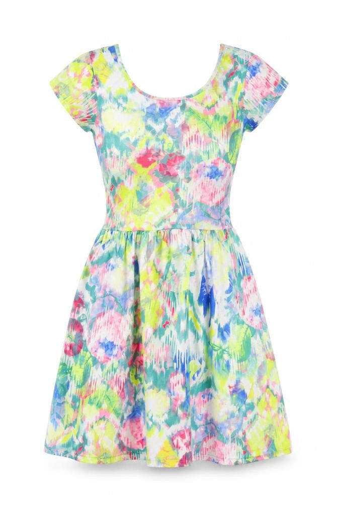 @Republic Womens Multicoloured Geometric Polyester Skater Dress Size 8 Scoop Neck Pullover