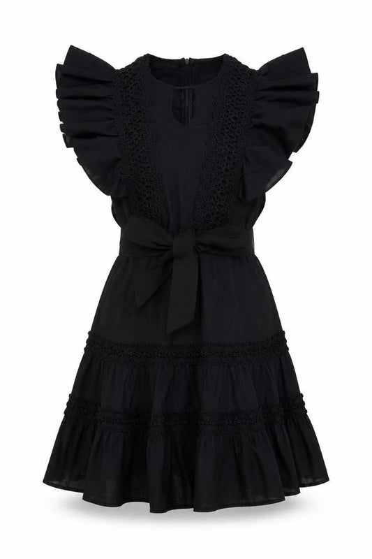 Eilly Bazar Womens Black Geometric Polyester Skater Dress Size S Round Neck Zip