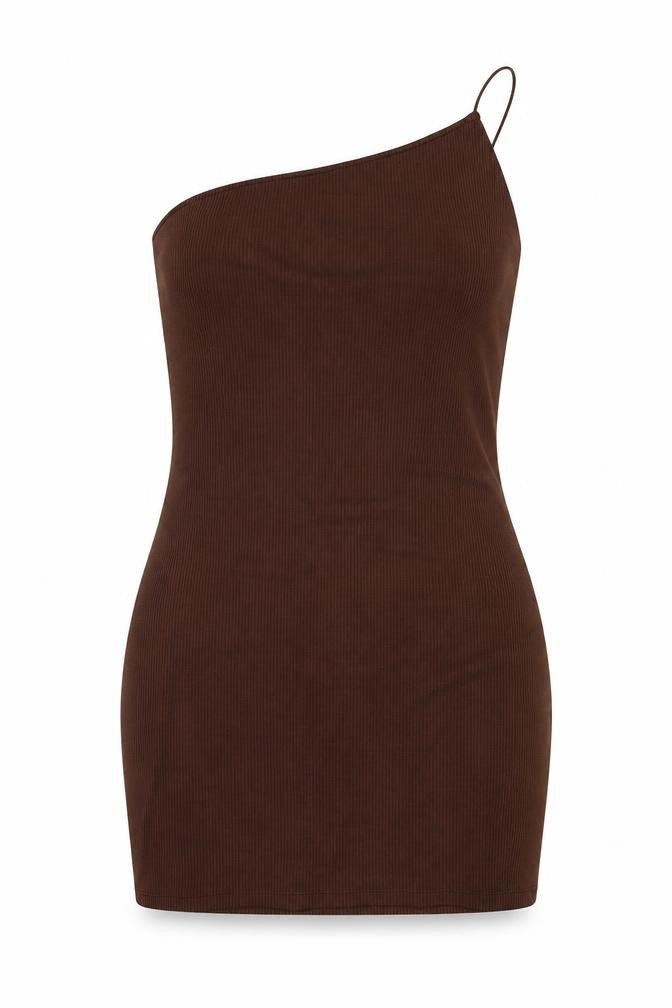 H&M Womens Brown Polyester Bodycon Size L One Shoulder Pullover