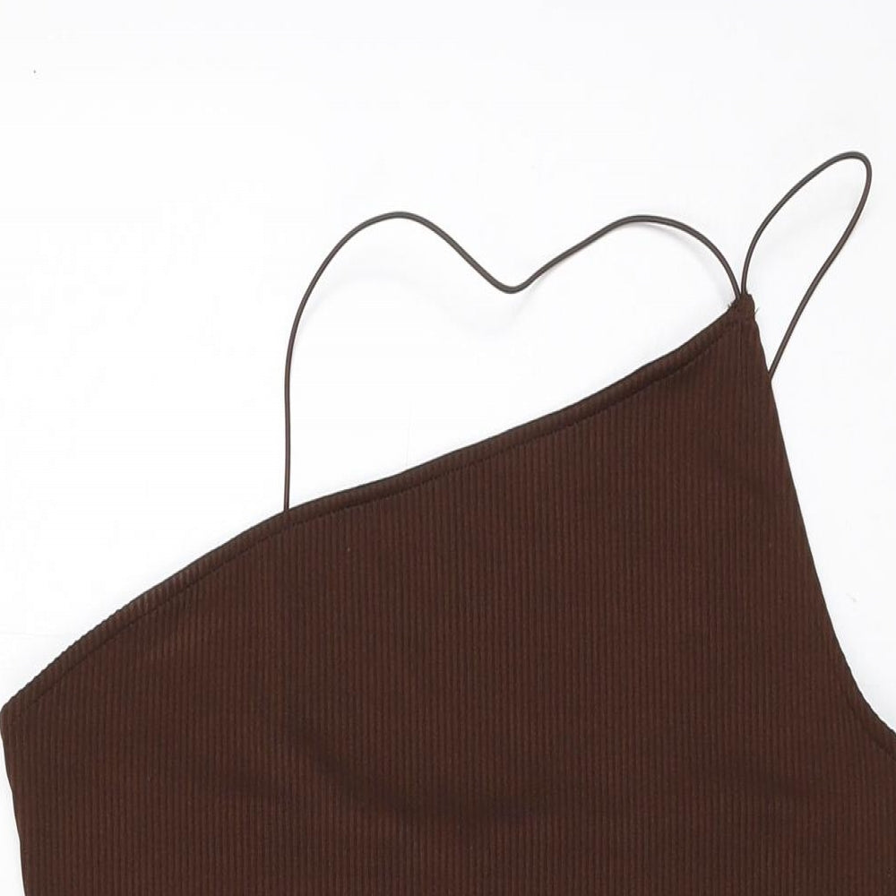 H&M Womens Brown Polyester Bodycon Size L One Shoulder Pullover