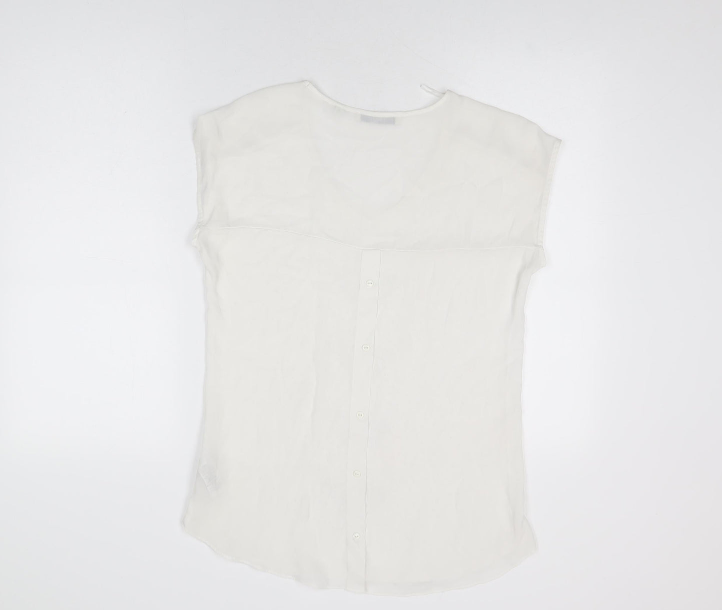 NEXT Womens White Geometric Viscose Basic T-Shirt Size 10 V-Neck