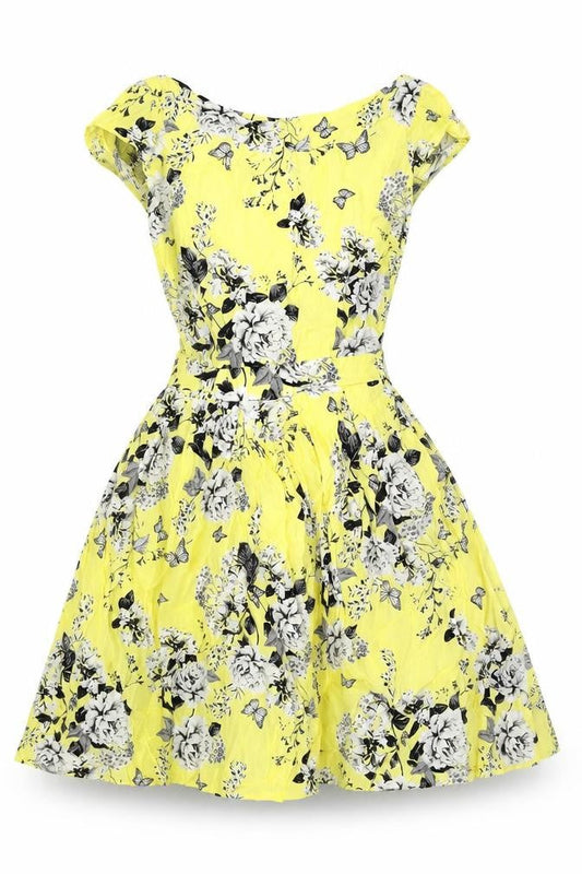 Dorothy Perkins Womens Yellow Floral Viscose Skater Dress Size 6 Round Neck Zip