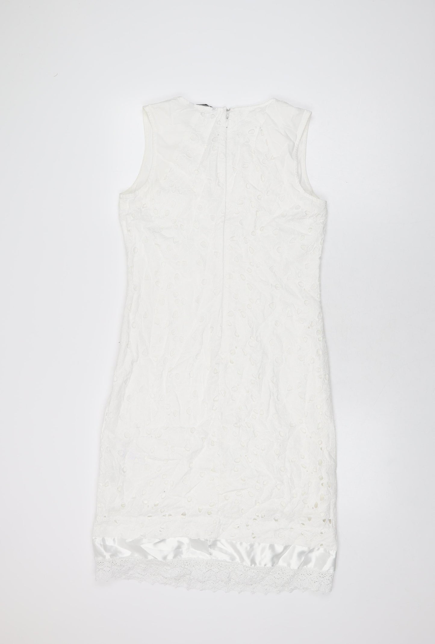 Marks and Spencer Womens White Geometric Cotton Shift Size 10 Round Neck Zip