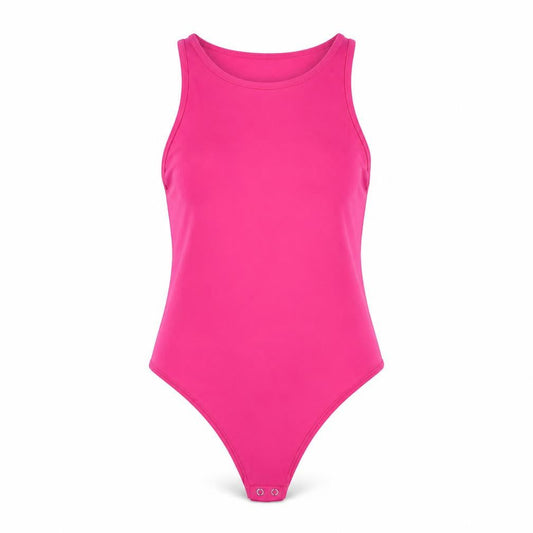 Front view of Dunnes women’s pink polyester bodysuit one-piece, size S, snap