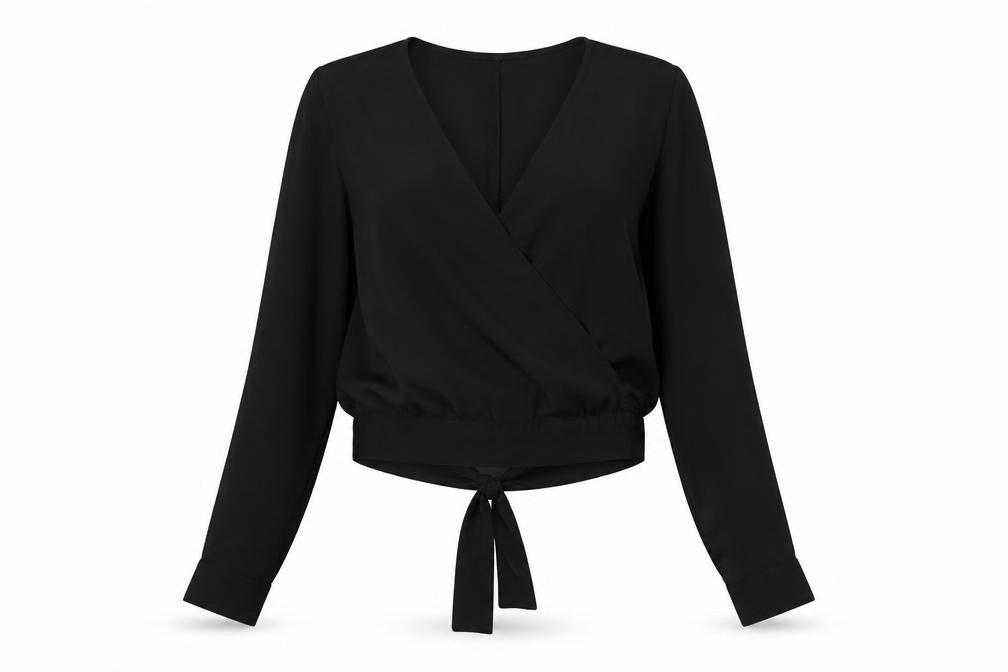 H&M Womens Black Polyester Cropped Blouse Size 10 V-Neck