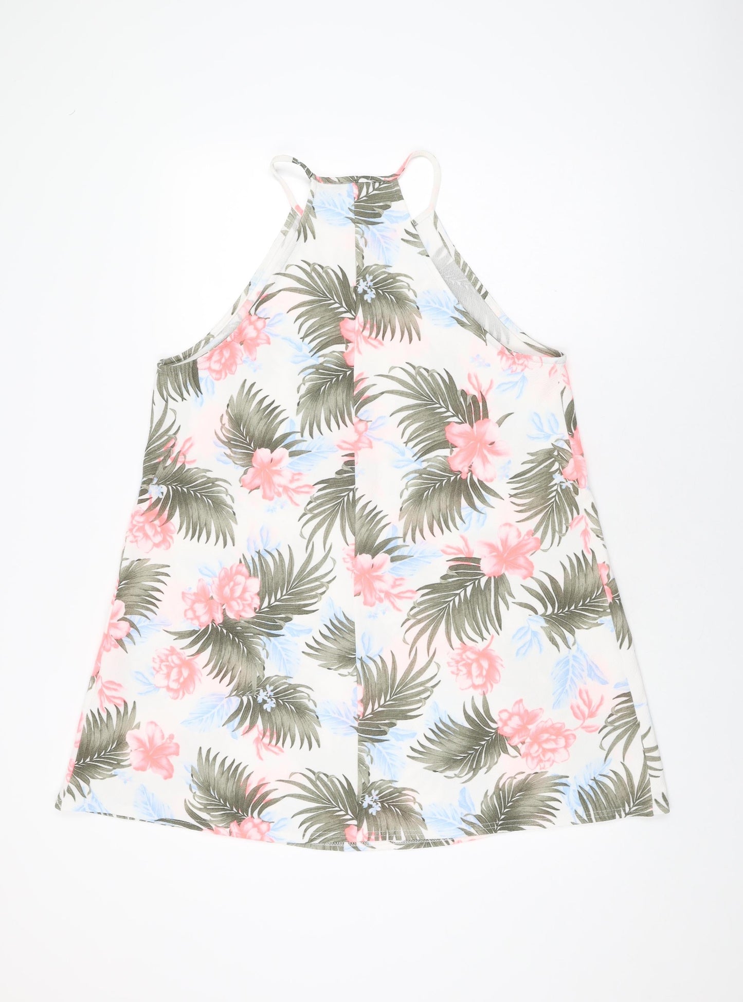 New Look Womens White Floral Polyester Shift Size 14 Round Neck Pullover