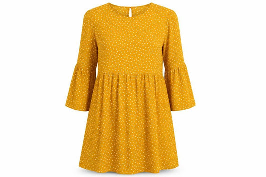 ASOS Womens Yellow Polka Dot Polyester A-Line Size 24 Round Neck Button