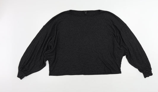 New Look Womens Grey Viscose Basic Blouse Size M Round Neck - Oversized