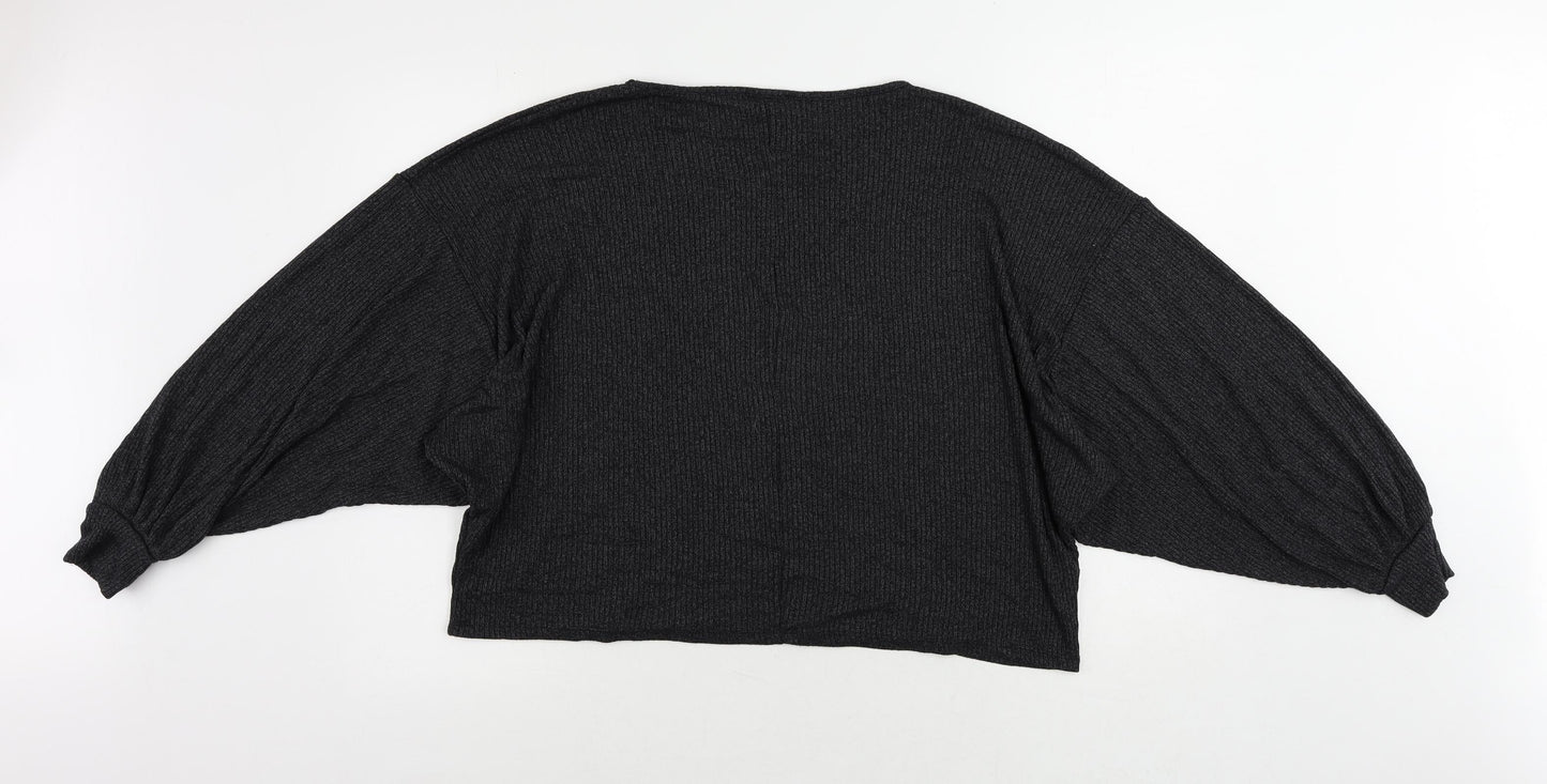 New Look Womens Grey Viscose Basic Blouse Size M Round Neck - Oversized