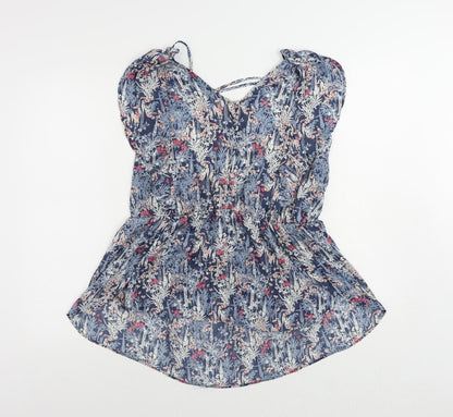 Next Womens Blue Floral Polyester Basic Blouse Size 18 V-Neck - Backless