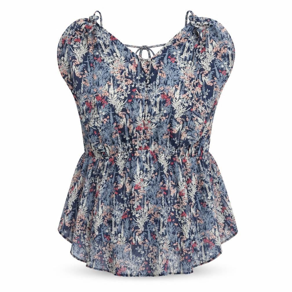 NEXT Womens Blue Floral Polyester Basic Blouse Size 18 V-Neck - Backless