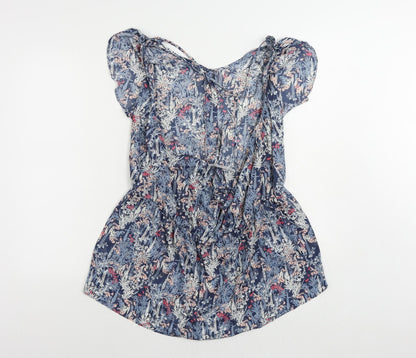 Next Womens Blue Floral Polyester Basic Blouse Size 18 V-Neck - Backless