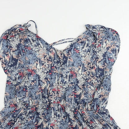 Next Womens Blue Floral Polyester Basic Blouse Size 18 V-Neck - Backless