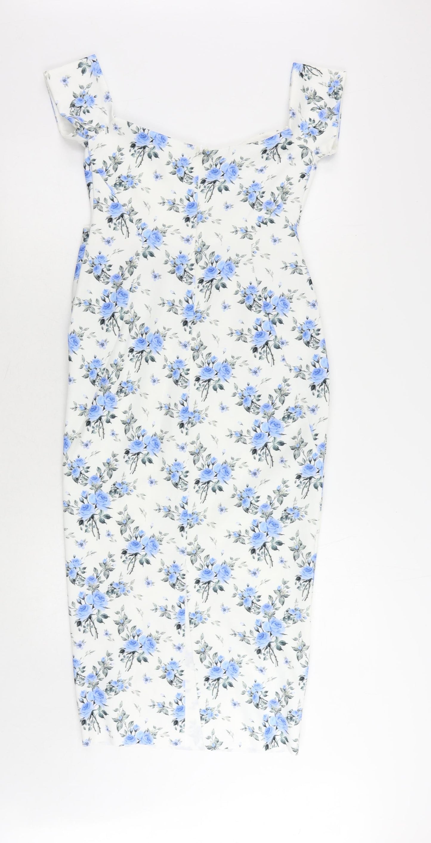 River Island Womens White Floral Polyester Sheath Size 12 V-Neck Zip