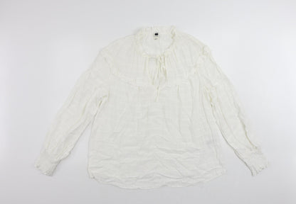 River Island Womens White Viscose Basic Blouse Size 12 Round Neck - Keyhole Neckline