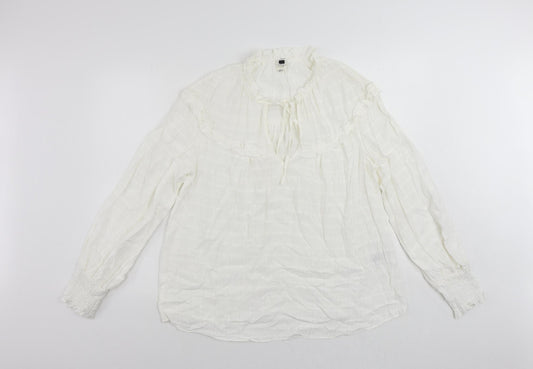 River Island Womens White Viscose Basic Blouse Size 12 Round Neck - Keyhole Neckline