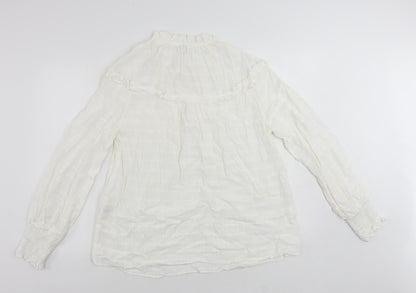 River Island Womens White Viscose Basic Blouse Size 12 Round Neck - Keyhole Neckline