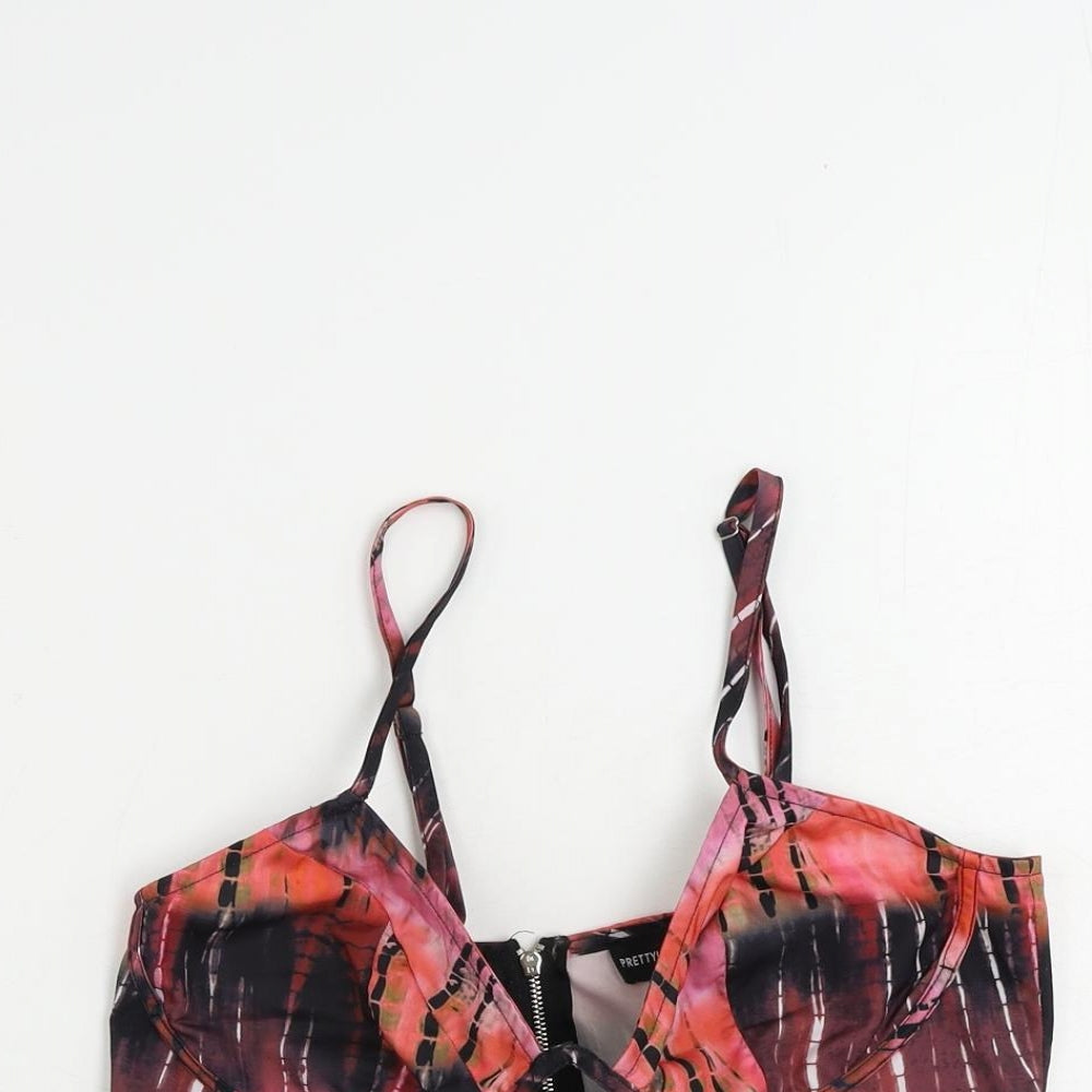 PRETTYLITTLETHING Womens Pink Geometric Polyester Cropped Tank Size 10 Sweetheart - Corset Style
